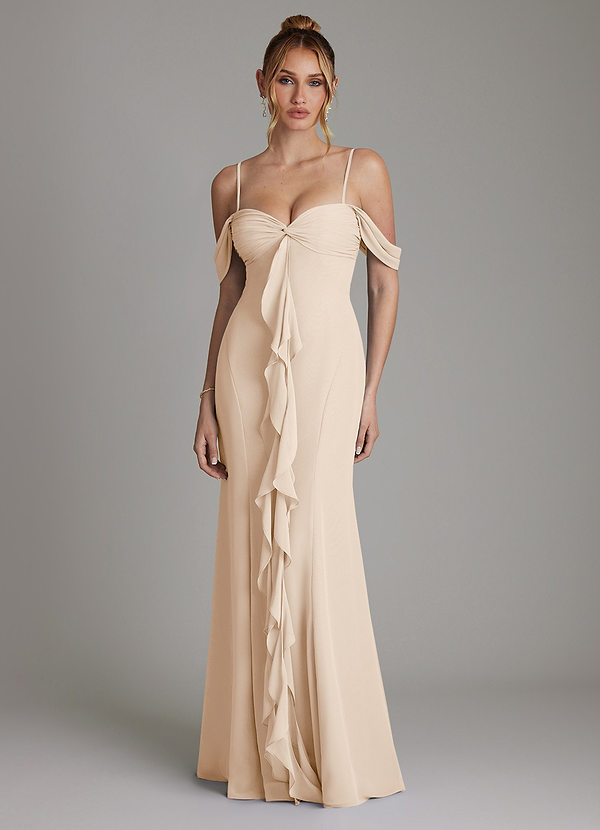 Azazie Karmela Bridesmaid Dresses White Alabaster A-Line Off the Shoulder Chiffon Dress image1
