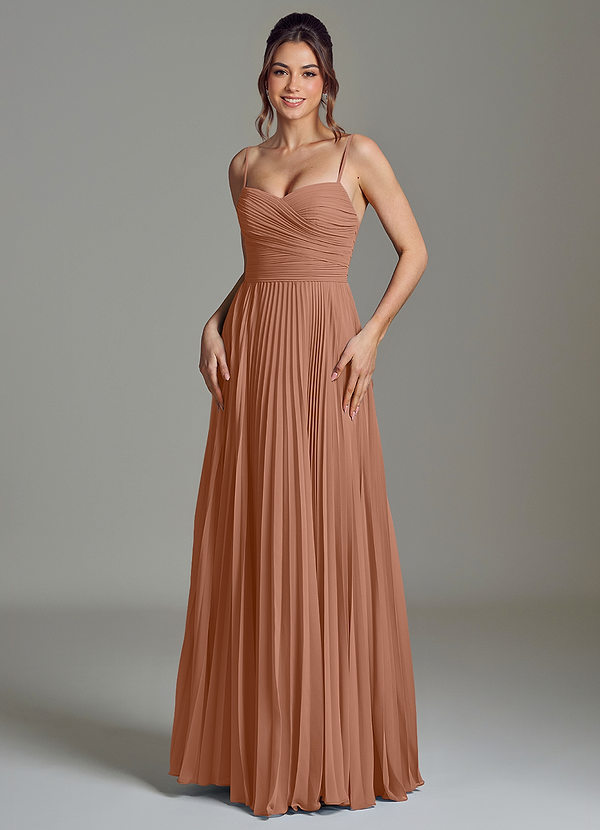 Azazie Catie Brautjungfernkleider A-Linie Herzausschnitt Chiffon Kleid Bronzer image1