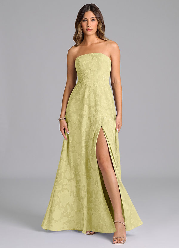 Azazie Wren Bridesmaid Dresses Lemon Sorbet A-Line Strapless Floral Burnout Dress image1