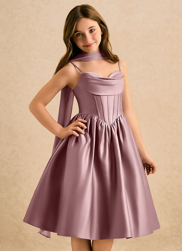 Azazie Shona Girls Formal Bloemenmeisjes Jurken A-Lijn Jurk van Mat Satijn Sweetheart Halslijn Stoffige Roos image1