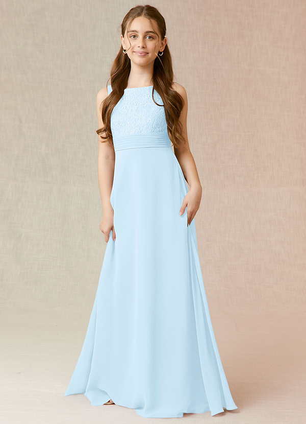 Azazie Snow Junior Sky Blue A-Line Lace Chiffon Dress image1