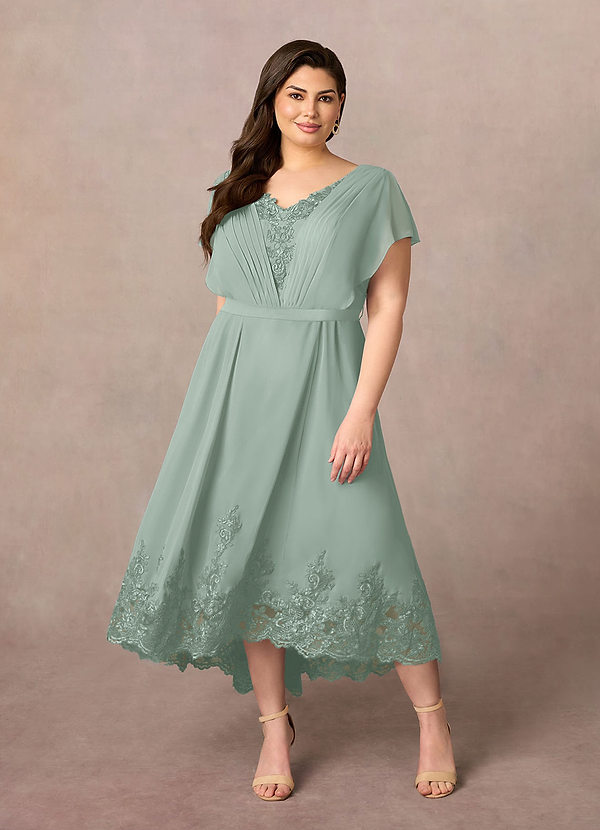 Azazie Palana Vestidos para la madre de la novia Vestido Agave de Gasa de Corte en A con Encaje image1