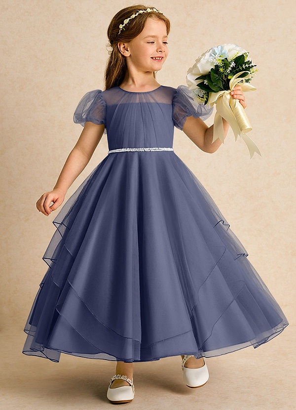Azazie Duckie Abiti da Ragazza di Fiori Abito Principessa in Tulle Plissettato Stormy image1