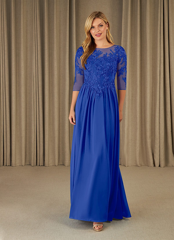 Azazie Mirielle Vestidos de Madre de la Novia Vestido de Azul Real de Gasa de Corte En A con Encaje Scoop image1