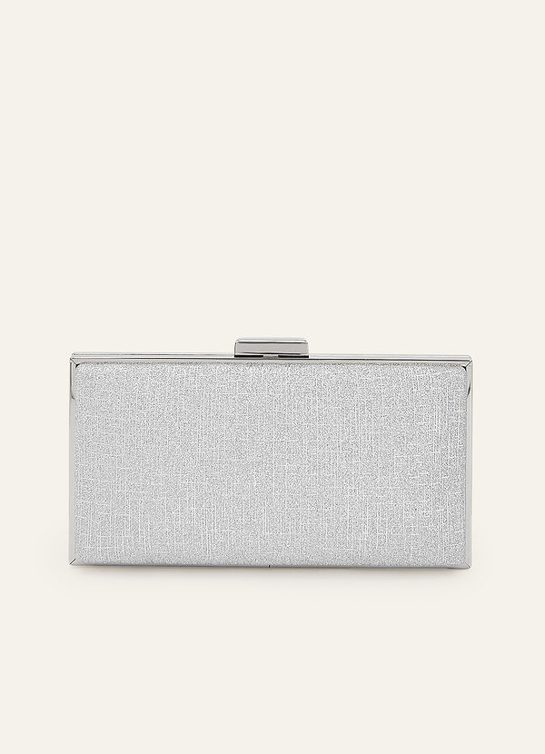 front Elegant Silver Glitter Box Clutch