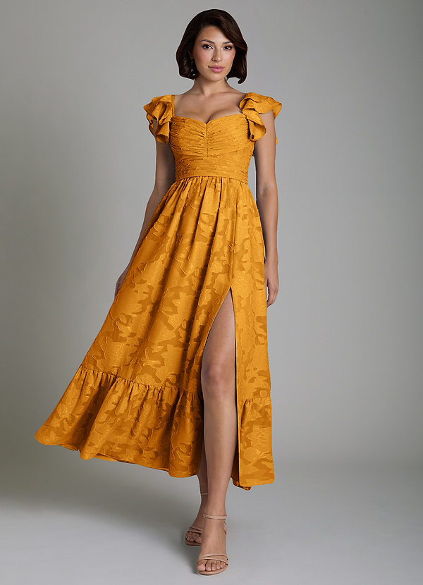 Anaya Bridesmaid Dresses Butterscotch A-Line Ruched Floral Burnout Dress image1