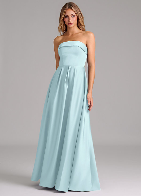 Azazie Lucienne Vestidos Dama de Honor Vestido de Azul Nube de Satén Elástico de Corte en A Convertible con Sin tirantes image1