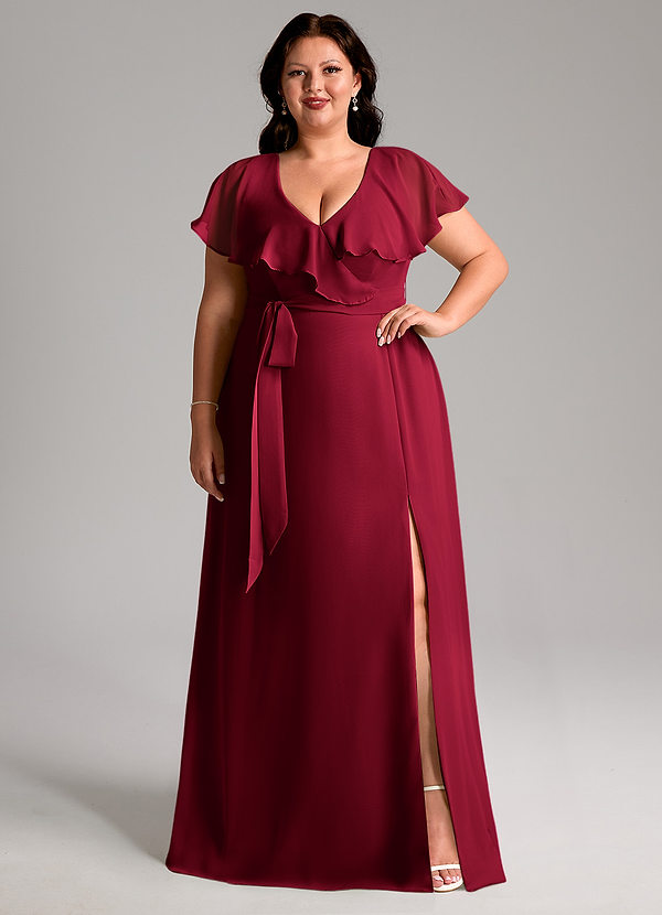 Azazie Lainey Bridesmaid Dresses Burgundy A-Line with Pockets Chiffon Dress image1