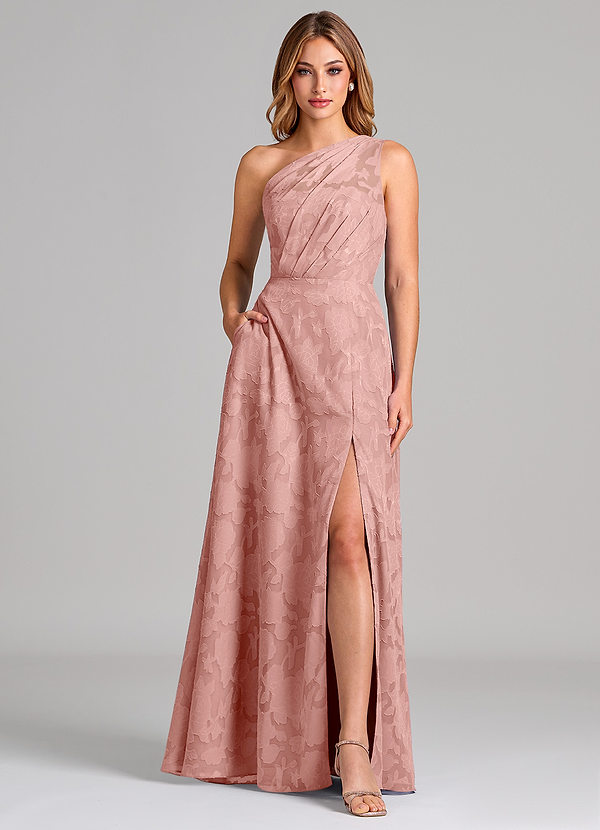 Azazie Phaedra Bridesmaid Dresses Rosette A-Line One Shoulder Floral Burnout Dress image1