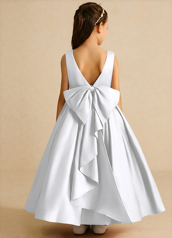 Azazie Cailee Flower Girl Dresses White Ball-Gown Pleated Matte Satin Dress image1