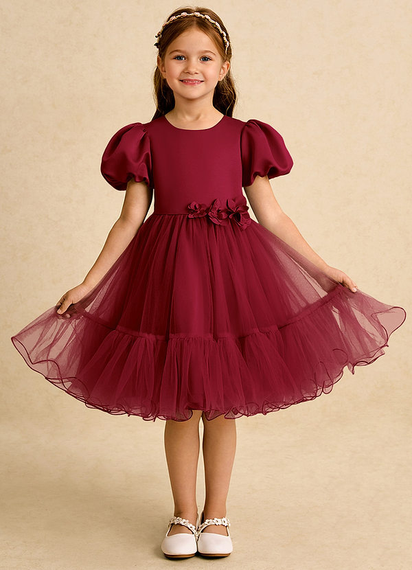Azazie Cocoa Vestidos de Niña de Flores Vestido de Borgoña de Tul de Princesa con Plisado image1