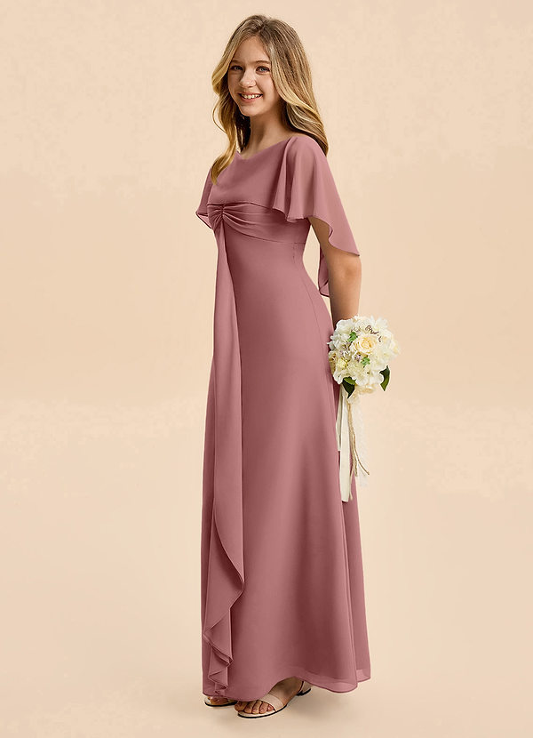 Azazie Selena Junior Desert Rose A-Line Ruched Chiffon Dress image1