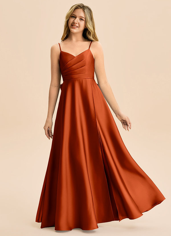 Azazie Rumi Junior Vestido de Pimenton de Satén Elástico de Corte en A con Plisado image1