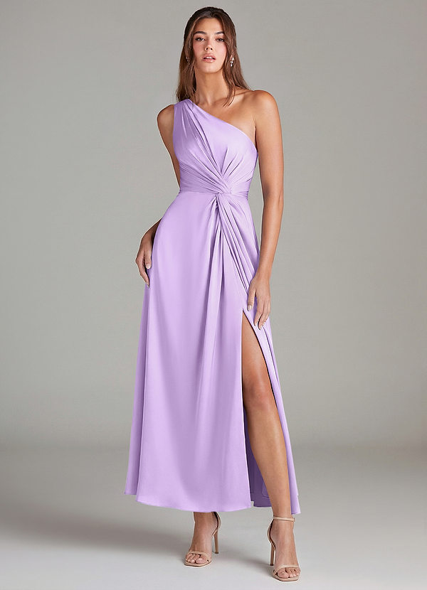 Azazie Brooke Suknie dla druhen Linia A Jedno ramię Satyna elastyczna Długość kostki Sukienka image1