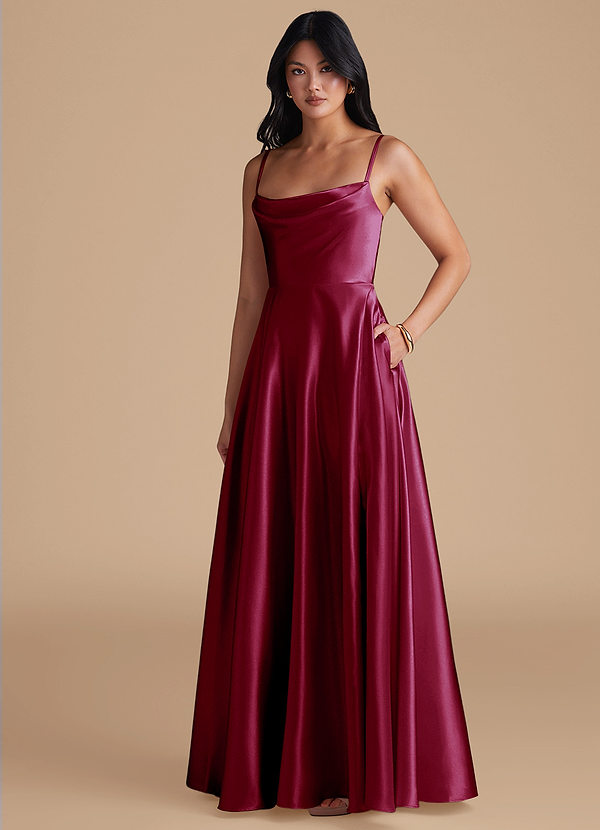 Elle Merlot A-Line with Pockets Maxi Satin Dress image1