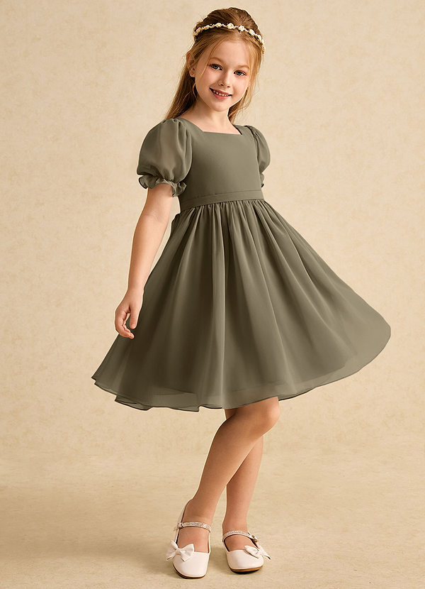 Azazie Jolie Flower Girl Dresses Willow Green A-Line with Sleeves Chiffon Dress image1