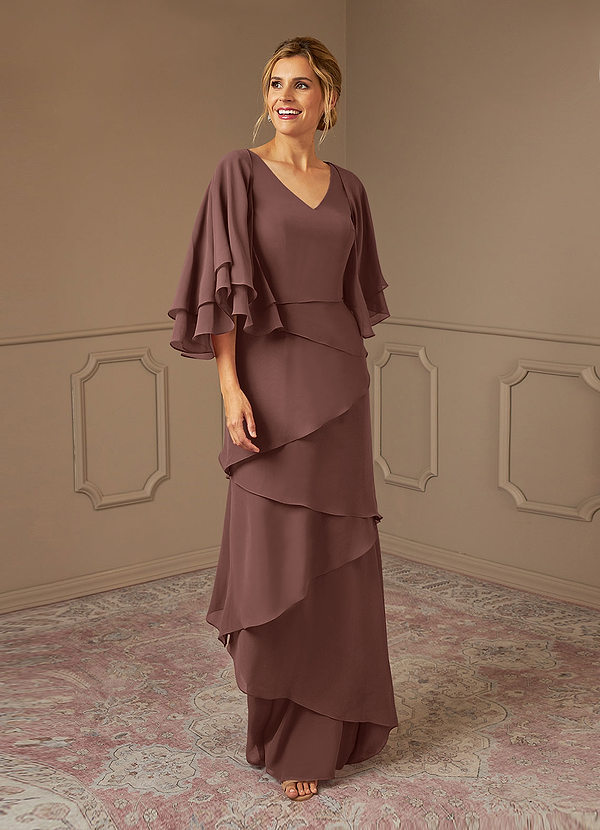 Azazie OHara Abiti da Mamma Sposa Abito A-Line in Chiffon con Scollo a V Espresso image1