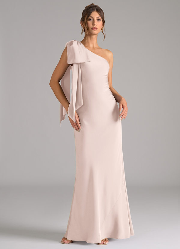 Azazie Capri Bridesmaid Dresses Blushing Pink Mermaid One Shoulder Stretch Satin Dress image1