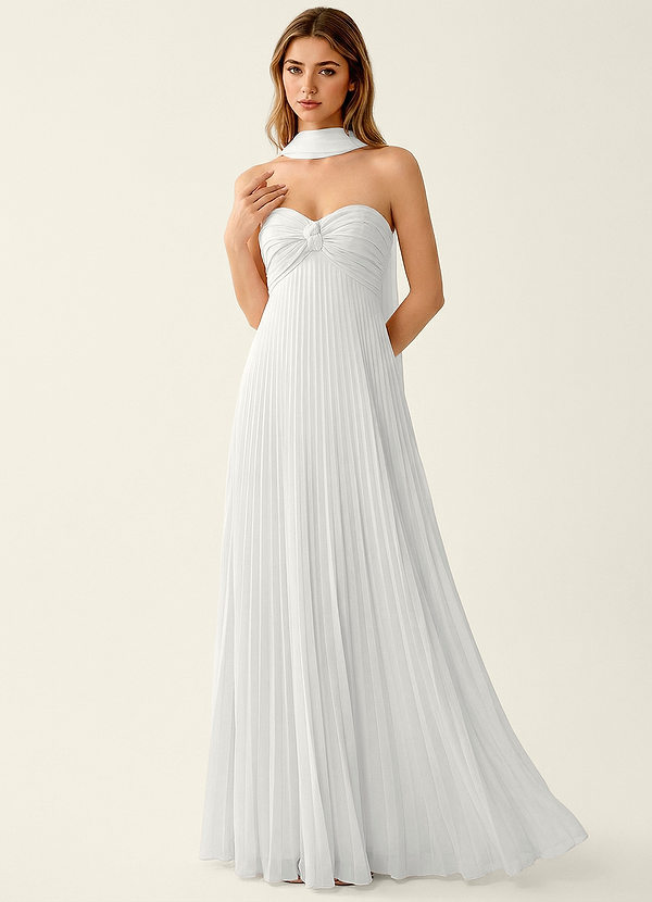 Clementine Wit Chiffon A-lijn galajurk met 3D-bloemen image1