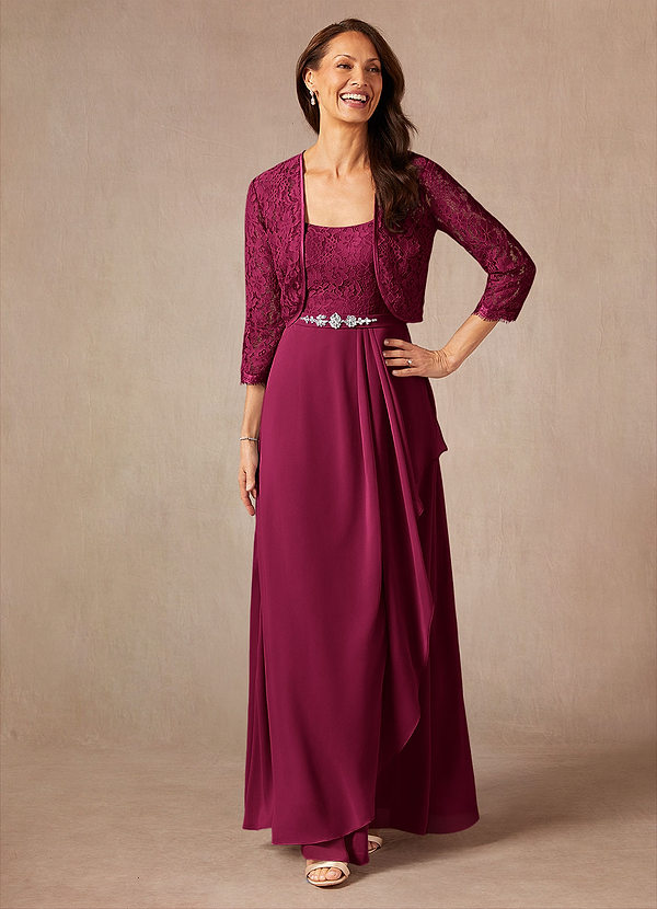 Ainsling Mother of the Brides Dresses Burgundy A-Line Square Neckline Lace Chiffon Dress image1