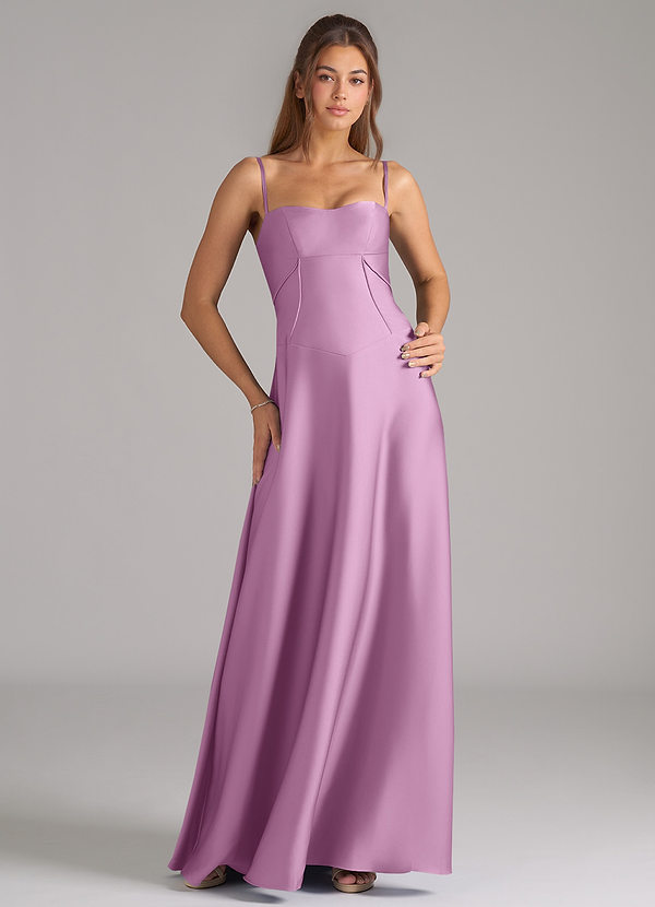 Azazie Valentine Suknie dla druhen Linia A Gorset Satyna elastyczna Do ziemi Sukienka image1