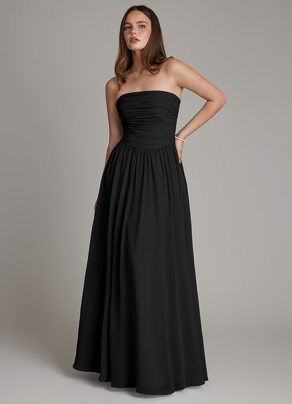Andreina Bridesmaid Dresses Black A-Line Pleated Chiffon Dress image1