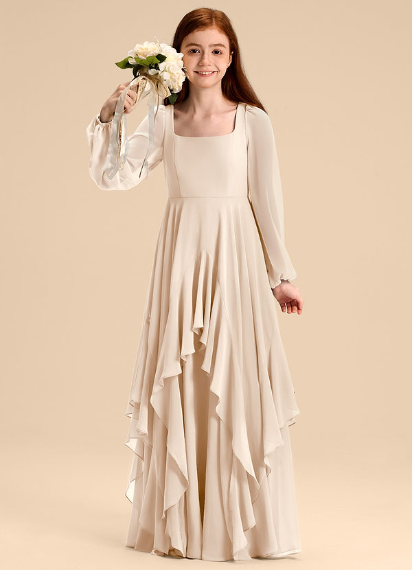 Azazie Clara Junior Robe Trapèze en Mousseline de soie Blouson Albâtre Blanc image1