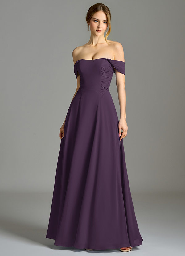 Azazie Oasis Bridesmaid Dresses Plum A-Line with Pockets Chiffon Dress image1