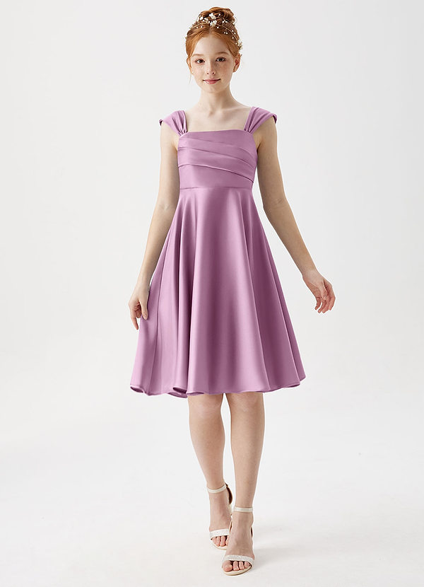 Azazie Amira Junior Wisteria A-Line Pleated Stretch Satin Dress image1