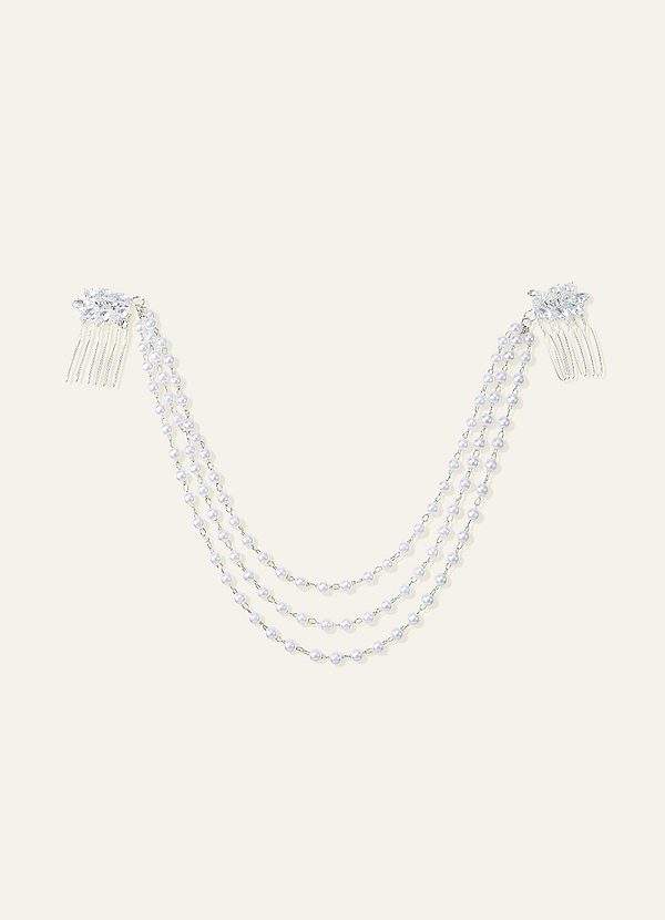 front Pearl Bridal Hair Comb with Cascading Chains