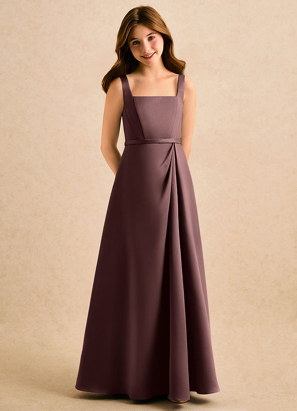 Azazie Emiko Girls Formal Abiti da Damigella Bambina Abito A-Line in Raso Opaco Plissettato Espresso image1