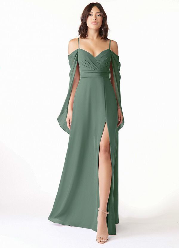 Azazie Cienna Bridesmaid Dresses Eucalyptus A-Line Off the Shoulder Chiffon Dress image1