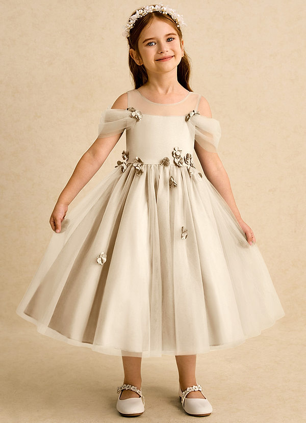 Azazie Juni Abiti da Ragazza di Fiori Abito Principessa in Tulle Plissettato Champagne image1