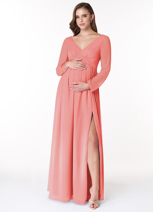 Azazie Teton Vestidos de dama de honor de maternidad Vestido de Corte En A Manga larga Hasta el suelo Gasa image1