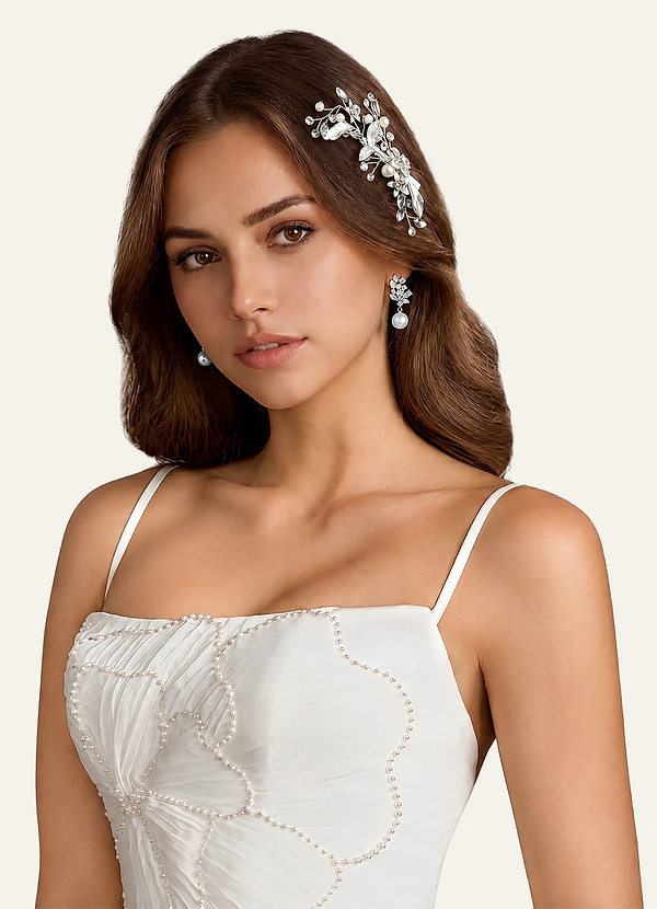 front Pearl Floral Hair Clip & Earring Set