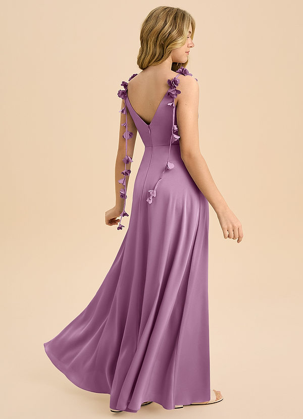 Azazie Gumdrop Junior Wisteria Empire Pleated Stretch Satin Dress image1