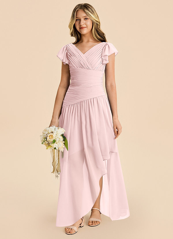 Azazie Pia Junior Blushing Pink A-Line Pleated Chiffon Dress image1