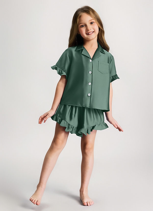 front Eukaliptus Dziewczęcy komplet piżamowy z krótkim rękawem i falbankami