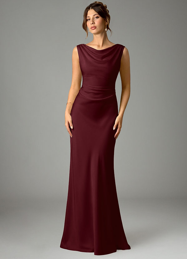 Azazie Kieryn Vestidos Dama de Honor Vestido de Cabernet de Satén Elástico de Corte Sirena con Plisado image1