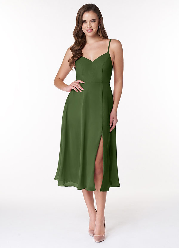 Azazie Clarissa Bridesmaid Dresses Olive A-Line V-Neck Chiffon Dress image1