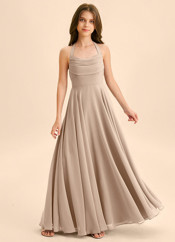 Azazie Kady Junior Robe Trapèze en Mousseline de soie Encolure en Forme de Cœur Taupe image1