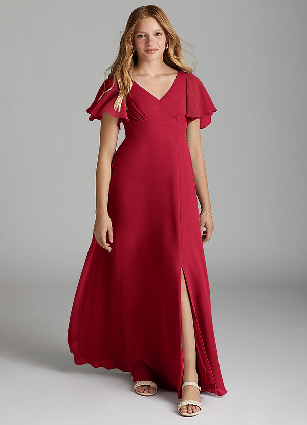 Azazie Kimber Junior Scarlet A-Line Pleated Chiffon Dress image1