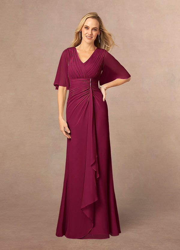 Azazie Carson Brautmutterkleider A-Linie V-Hals Spitze Chiffon Kleid Burgunderrot image1