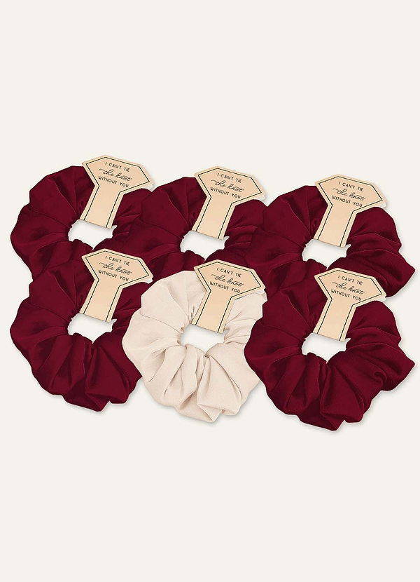 front Matching Color Six-Piece Mixed Color Bridesmaid Stretch Satin Regular Size Scrunchie Set