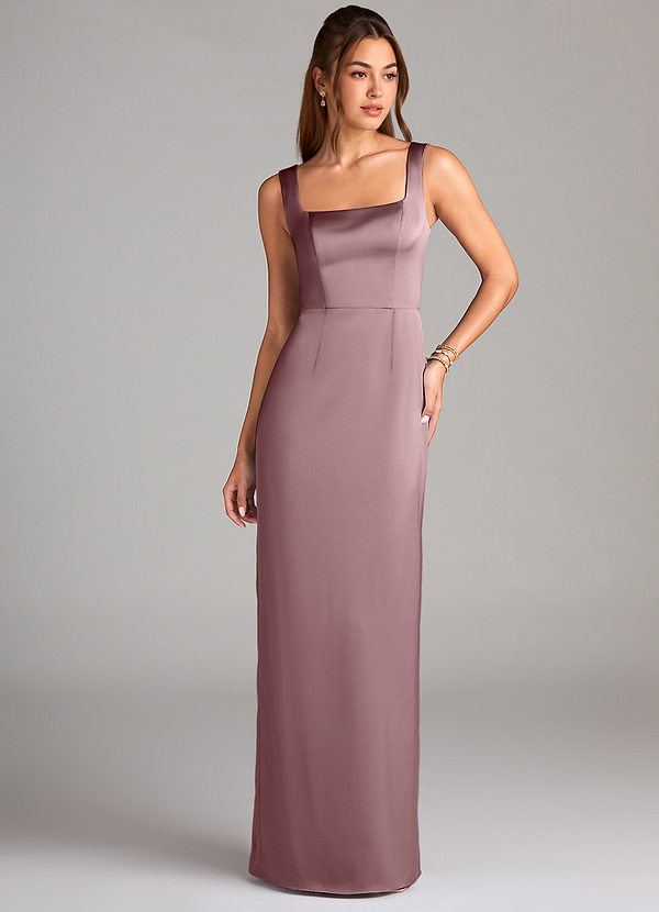 Azazie Flori Bridesmaid Dresses Dusty Rose Sheath Side Slit Stretch Satin Dress image1