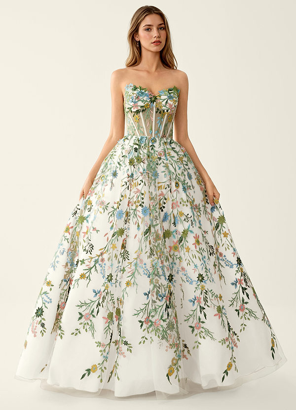 Vespermen Blanc Robe de bal brodée de fleurs colorées image1