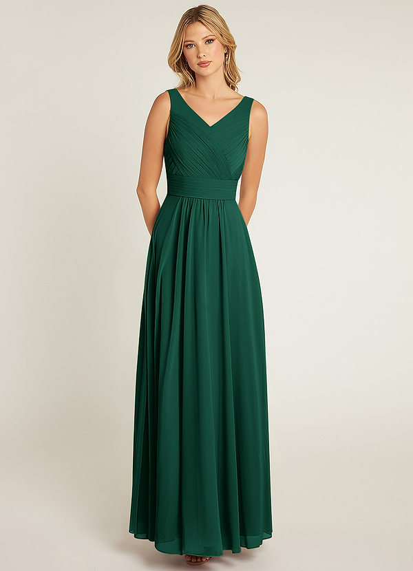 Azazie Pierrette Bridesmaid Dresses Emerald A-Line Pleated Chiffon Dress image1