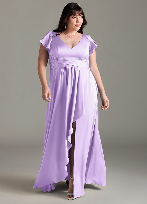 Azazie Omari Bruidsmeisjes Jurken Jurk van Stretch Satijn met A-Lijn Lila image1