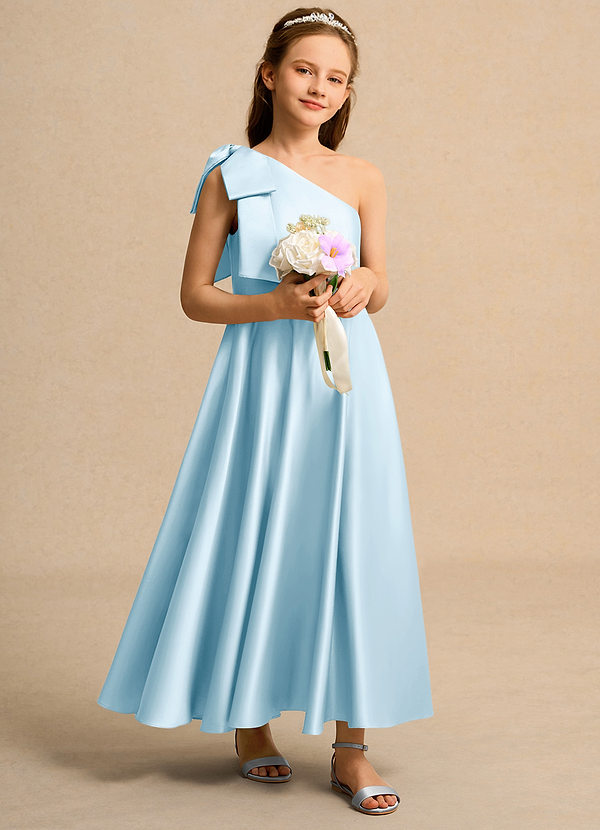 Azazie Guppy Girls Formal Klänningar för brudeflicka Klä A-Line i Matt satäng Ena axeln image1