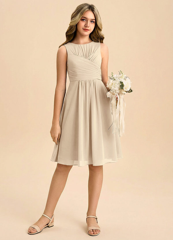 Azazie Skyla Junior Jurk van Chiffon met A-Lijn Geplooid Champagne image1